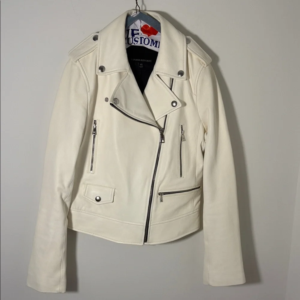 Banana Republic Leather Moto Jacket, White SIZE XS      ‎       #425039 N0714